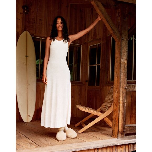 Loro Piana Cocooning Fuzzy 100% Silk Racerback Maxi Dress in Cream - Picture 2 of 12